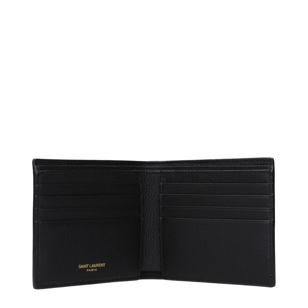 Saint Laurent Compacte portemonnee met goudkleurige details – Zwart