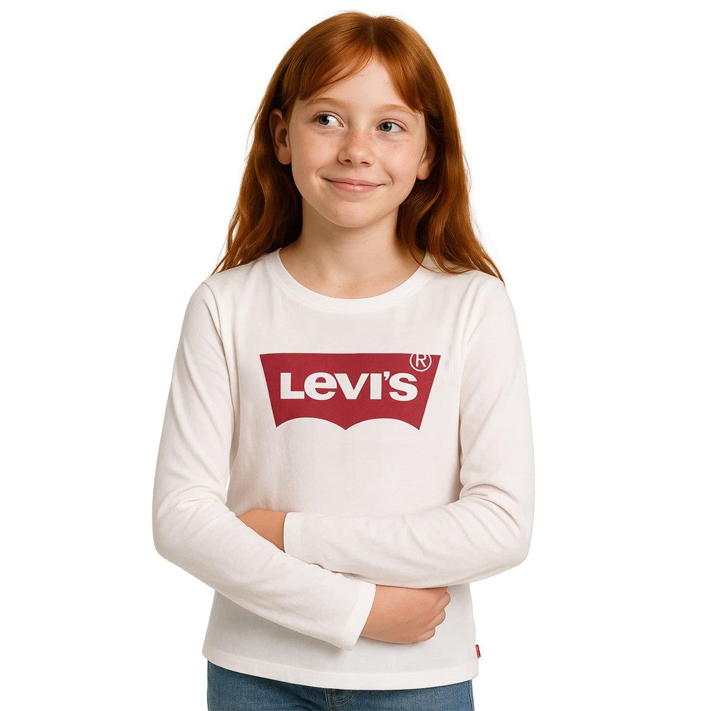 Levi's Kids T-shirt met lange mouwen en bedrukt logo – Wit