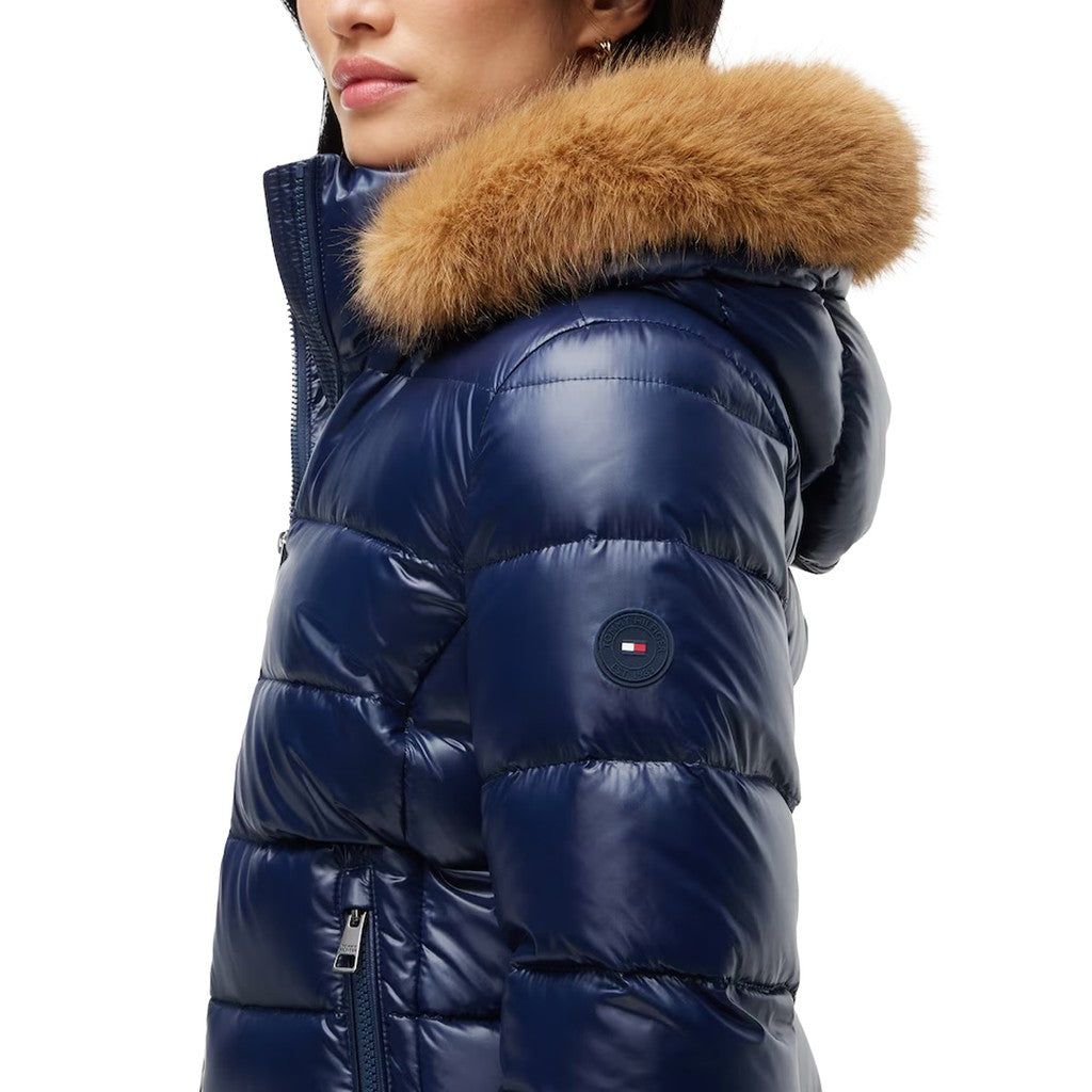 Tommy Hilfiger Donsjas met imitatiebont kraag – Blauw