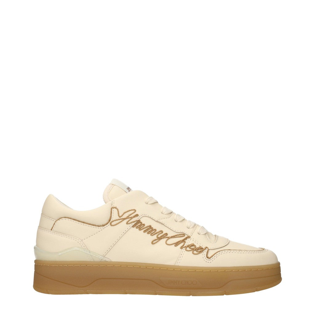 Jimmy Choo Florent Sneakers met vetersluiting en ronde neus – Beige
