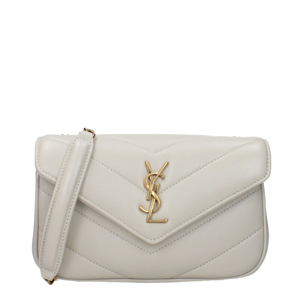 Saint Laurent Loulou Kleine schoudertas met kaartvak – Crème