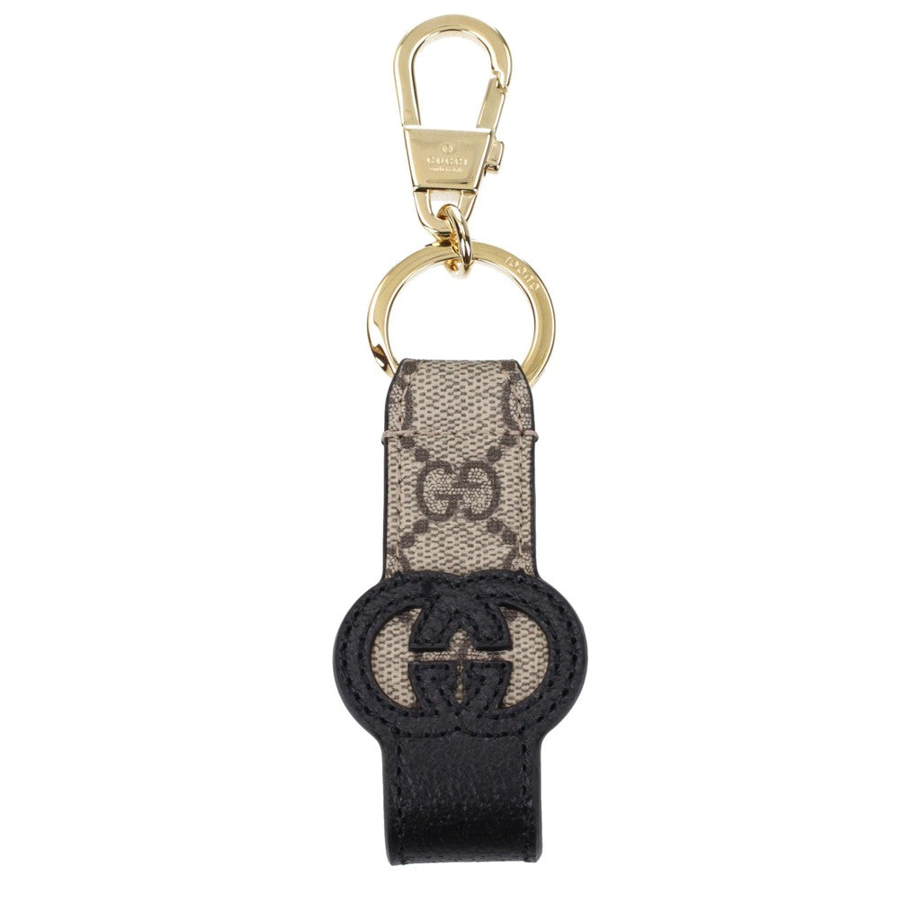 Gucci Sleutelhanger van leer en metaal – Zwart / Beige
