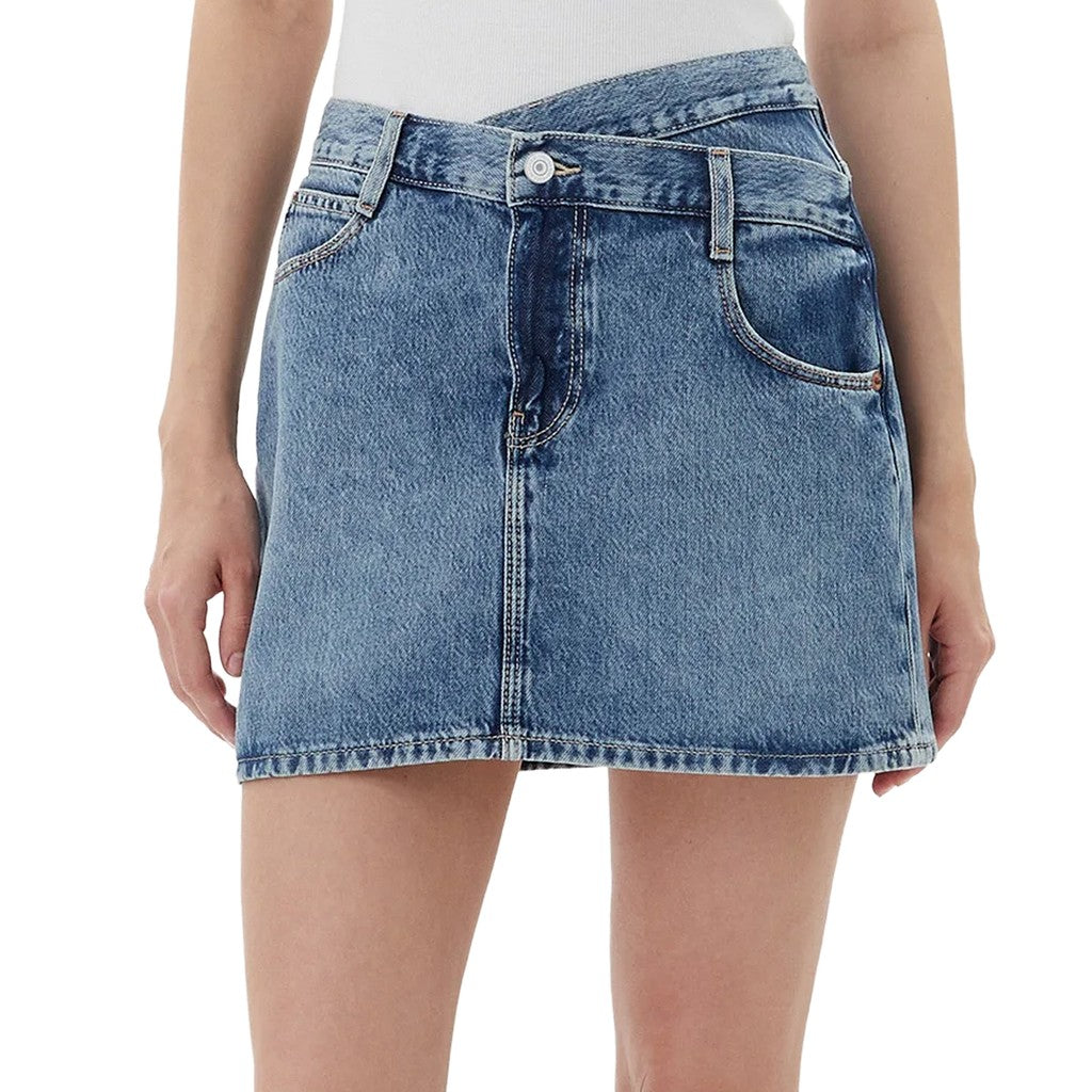 Guess Minirok met rits- en knoopsluiting – Middenblauw