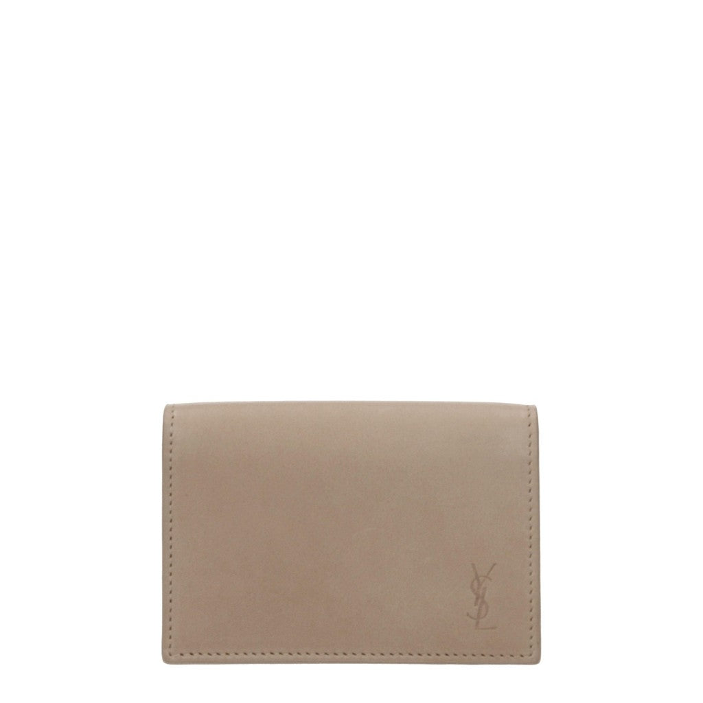 Saint Laurent Leren kaarthouder met drie vakken – Beige