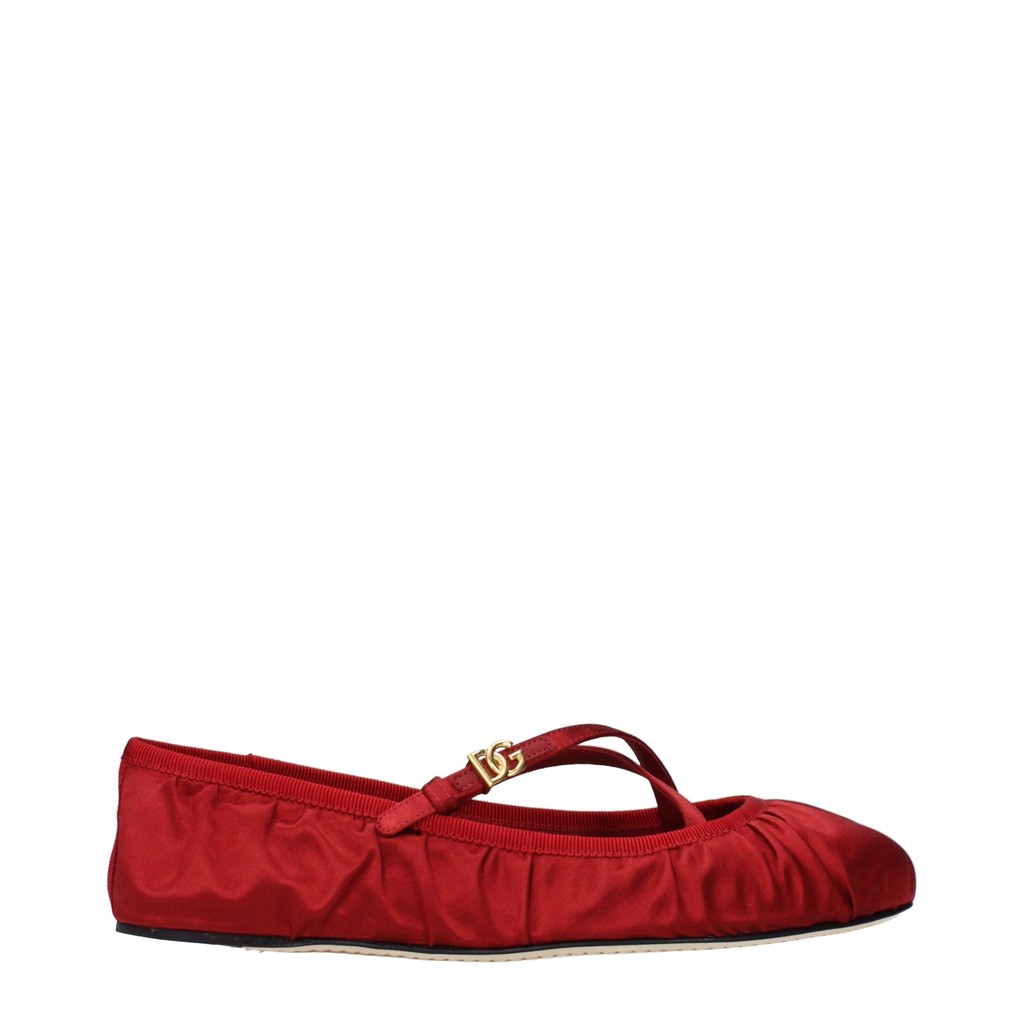 Dolce & Gabbana Ballerina's van satijn met goudkleurige details – Rood