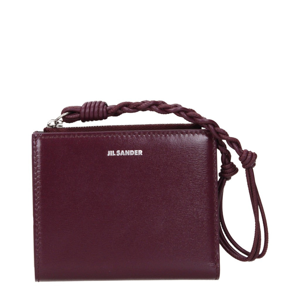 Jil Sander Slanke leren portemonnee met 4 kaarthouders – Bordeaux