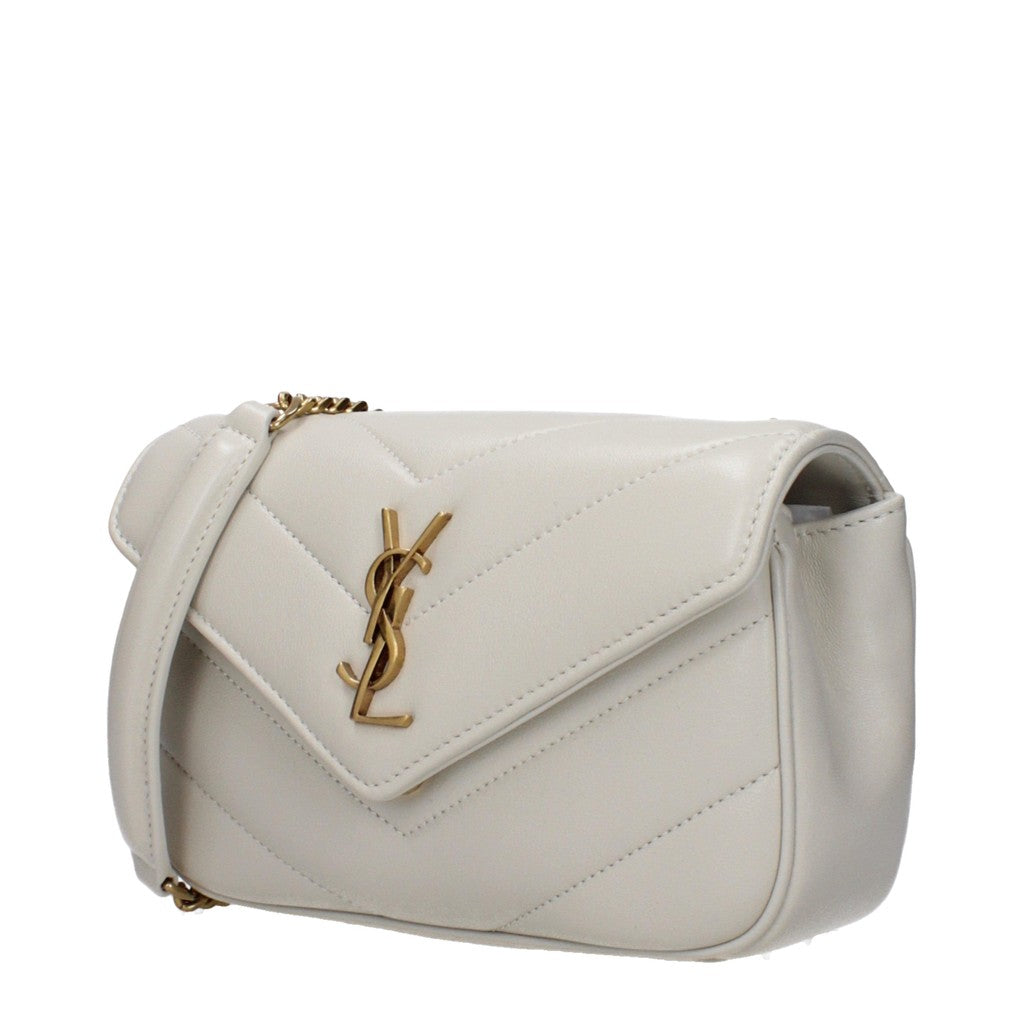 Saint Laurent Loulou Kleine schoudertas met kaartvak – Crème