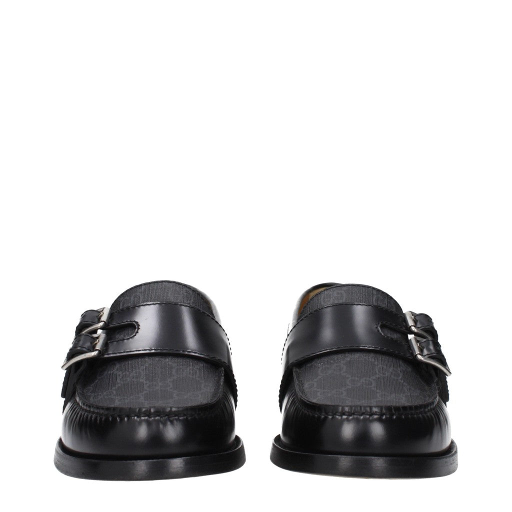 Gucci Loafers van leer en stof met zilverkleurige details – Zwart