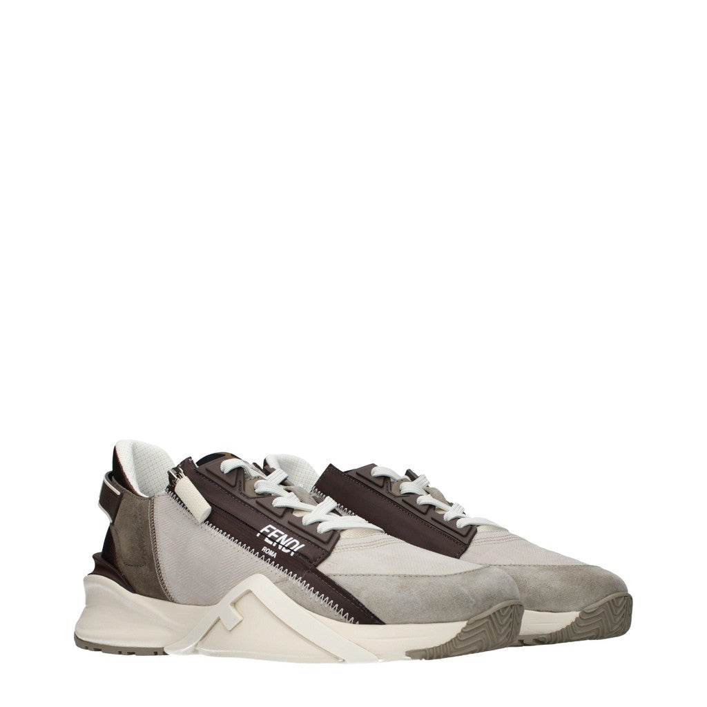 Fendi Sneakers met veters en rits van suède – Beige / Bruin