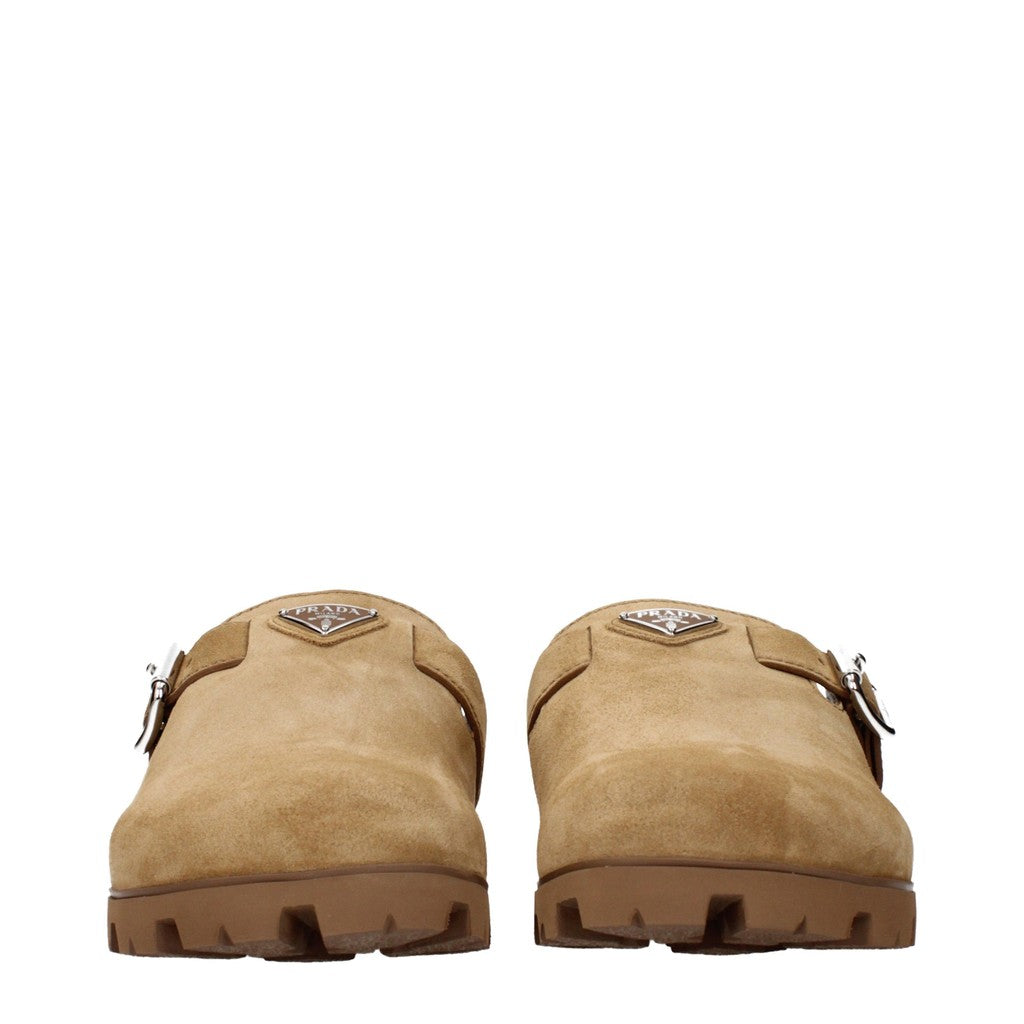 Prada Suède muiltjes – Bruin / Beige