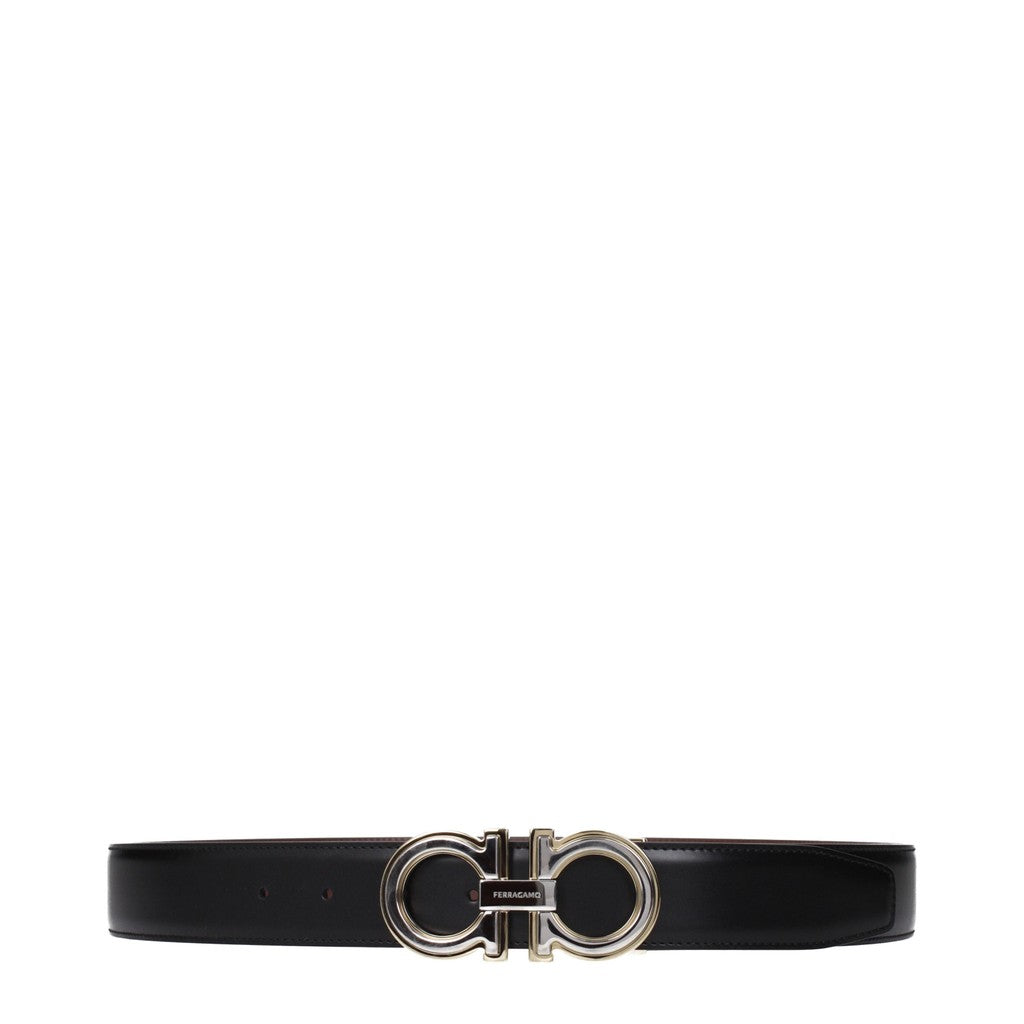 Salvatore Ferragamo Gancini Riem met goud- en zilverkleurige details – Zwart / Bruin