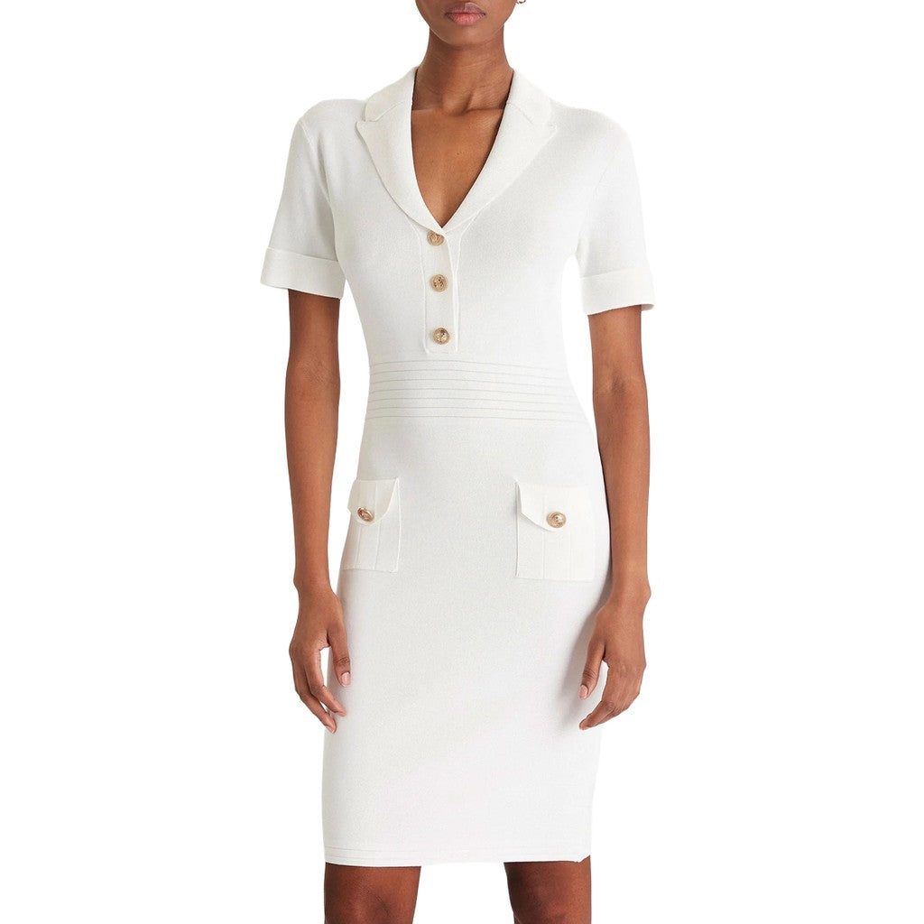 Guess Knielange jurk met V-hals – Wit