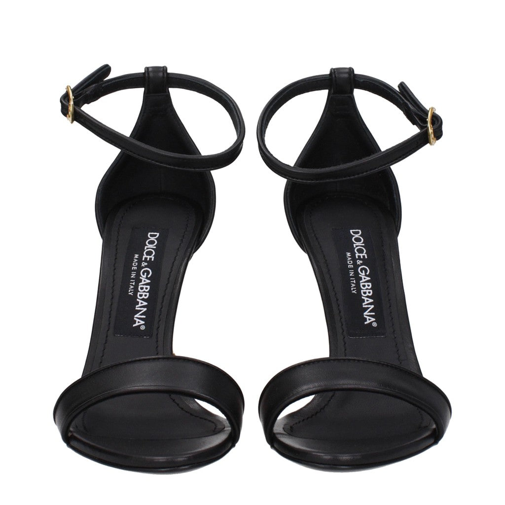 Dolce & Gabbana Sandalen met hak en goudkleurige details – Zwart