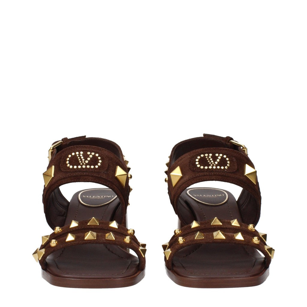 Valentino Garavani Sandalen met hak en goudkleurige details – Bruin