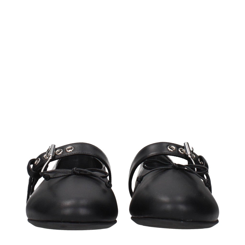 Miu Miu Leren ballerina's met gesp – Zwart