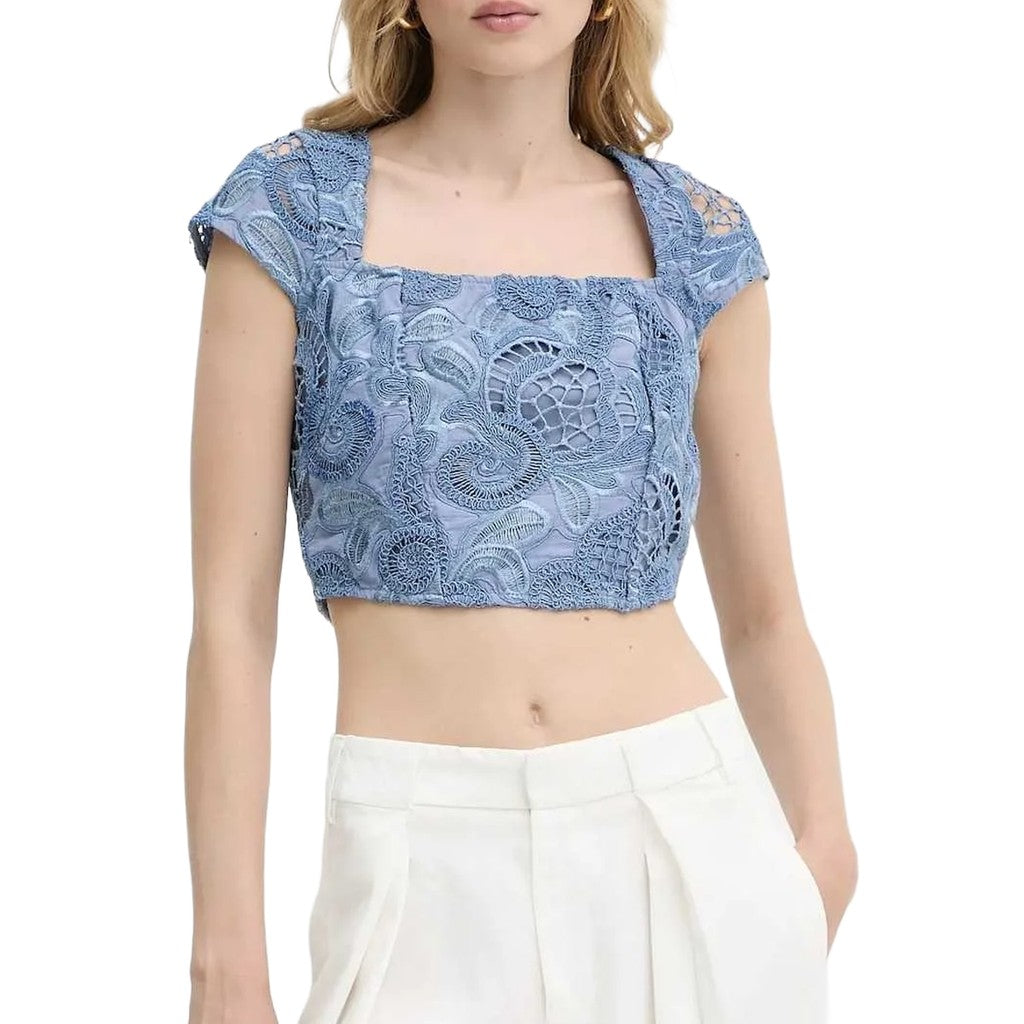 Guess Top met korte mouwen en ritssluiting – Grijs / Blauw