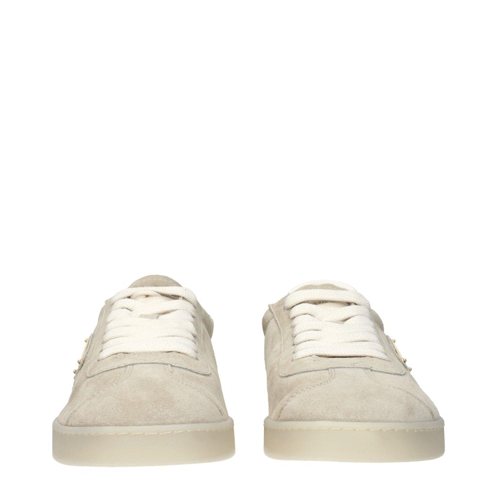 Prada Lane Suède sneakers met goudkleurige details – Beige