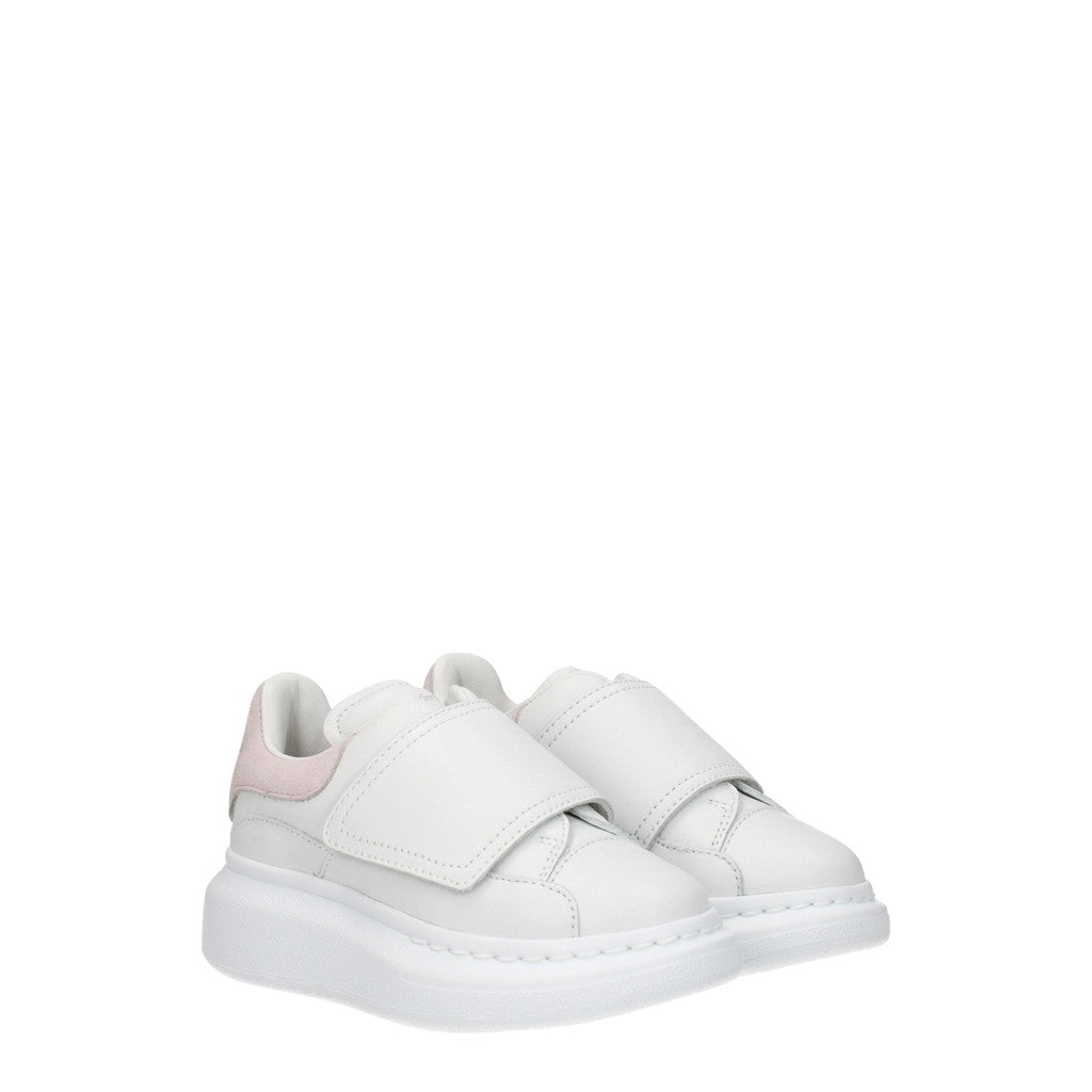 Alexander McQueen Kids Oversized Sneakers van leer en suède – Wit / Lichtroze