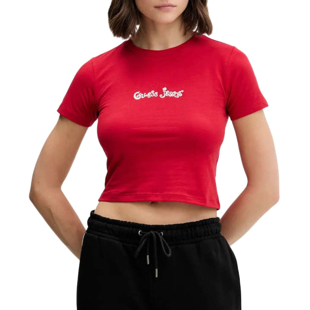 Guess T-shirt met logoborduring Dames – Rood