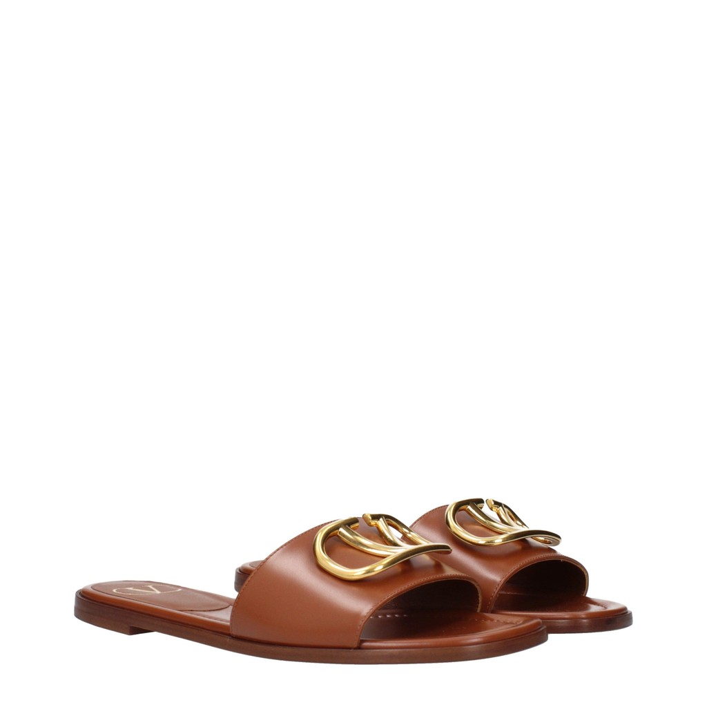 Valentino Garavani Leren sandalen met goudkleurige details – Bruin
