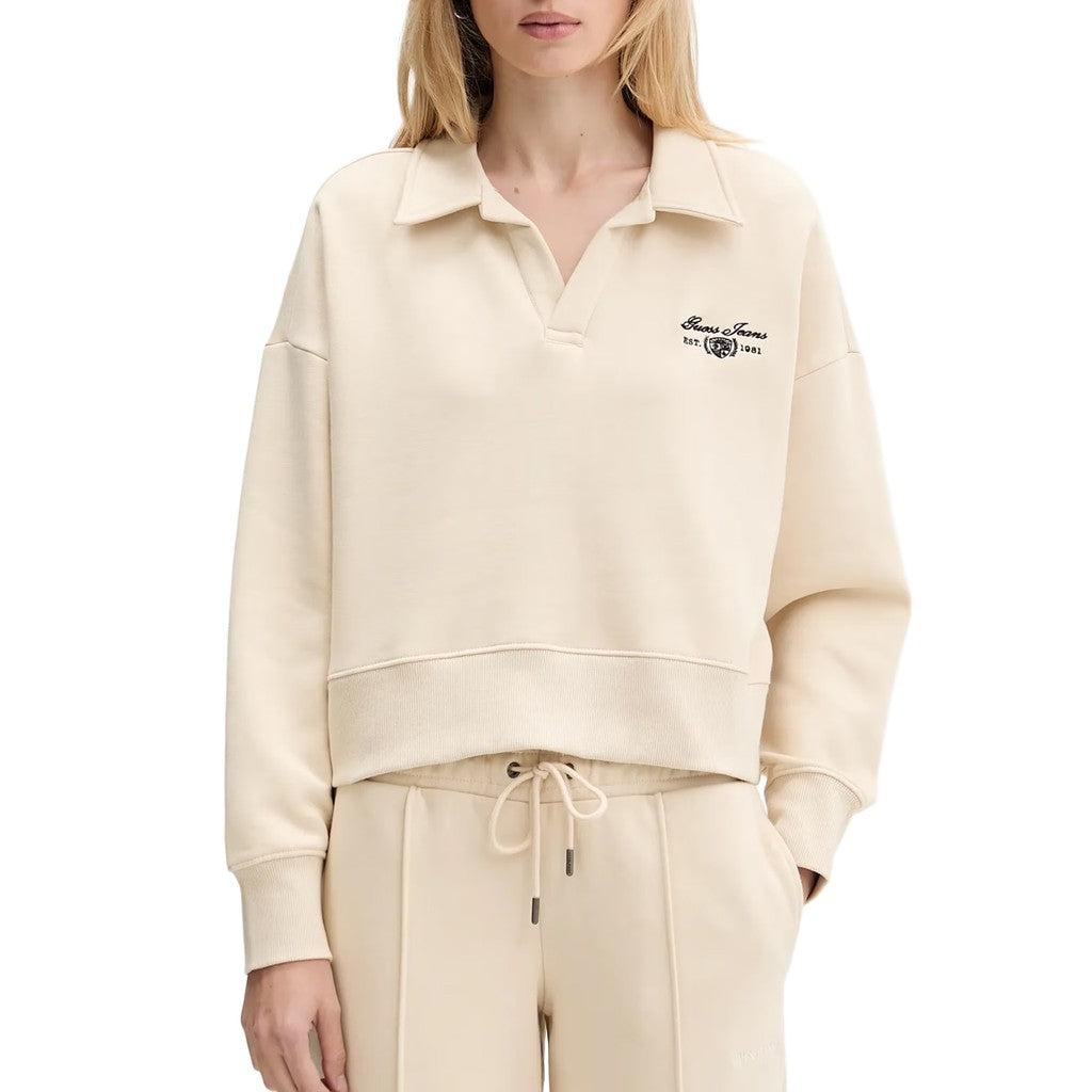Guess Sweater met geborduurd logo – Crème