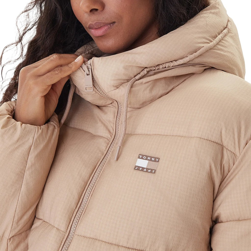Tommy Jeans Pufferjas met capuchon en trekkoord – Beige