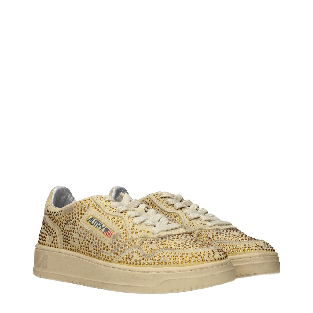 Autry Medalist Suède sneakers met strass – Beige / Goud