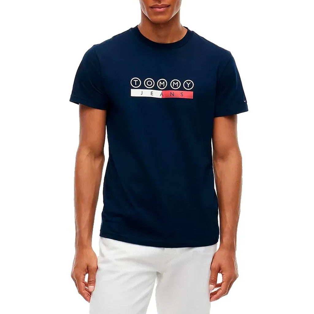 Tommy Jeans Slim Fit T-shirt met ronde hals en bedrukt logo – Donkerblauw