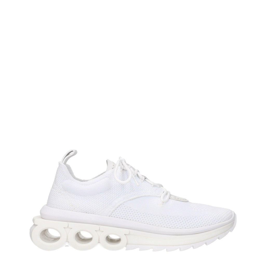 Salvatore Ferragamo Nima Knit Sneakers van suède en stof – Wit