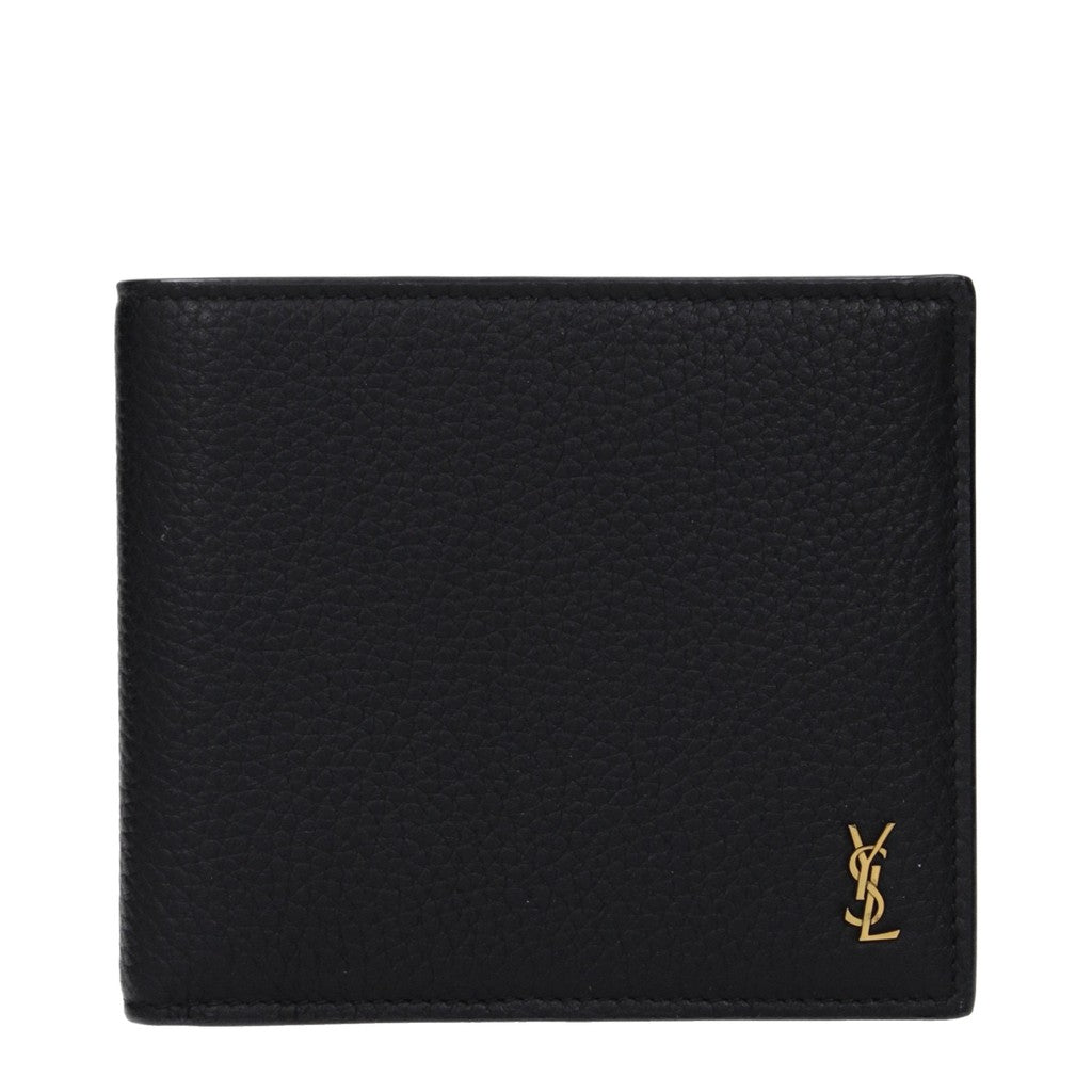 Saint Laurent Compacte portemonnee met goudkleurige details – Zwart