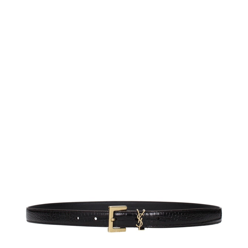 Saint Laurent Smalle leren riem met goudkleurige details – Bruin