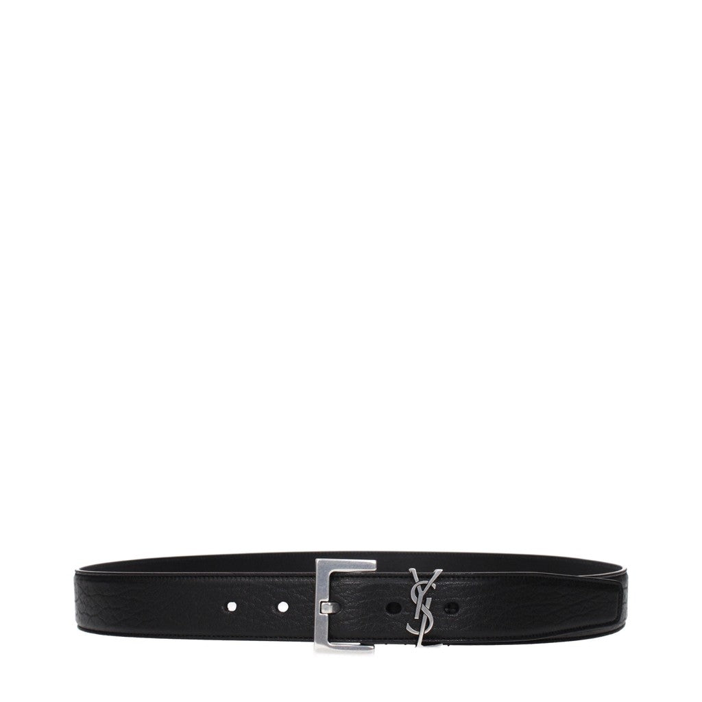 Saint Laurent Cassandre Leren riem met zilverkleurige details – Zwart