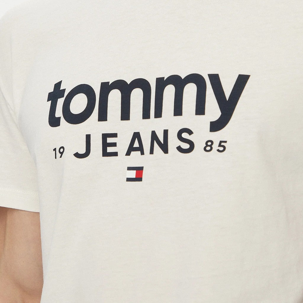 Tommy Jeans Slim Fit T-shirt met ronde hals en bedrukt logo – Gebroken wit
