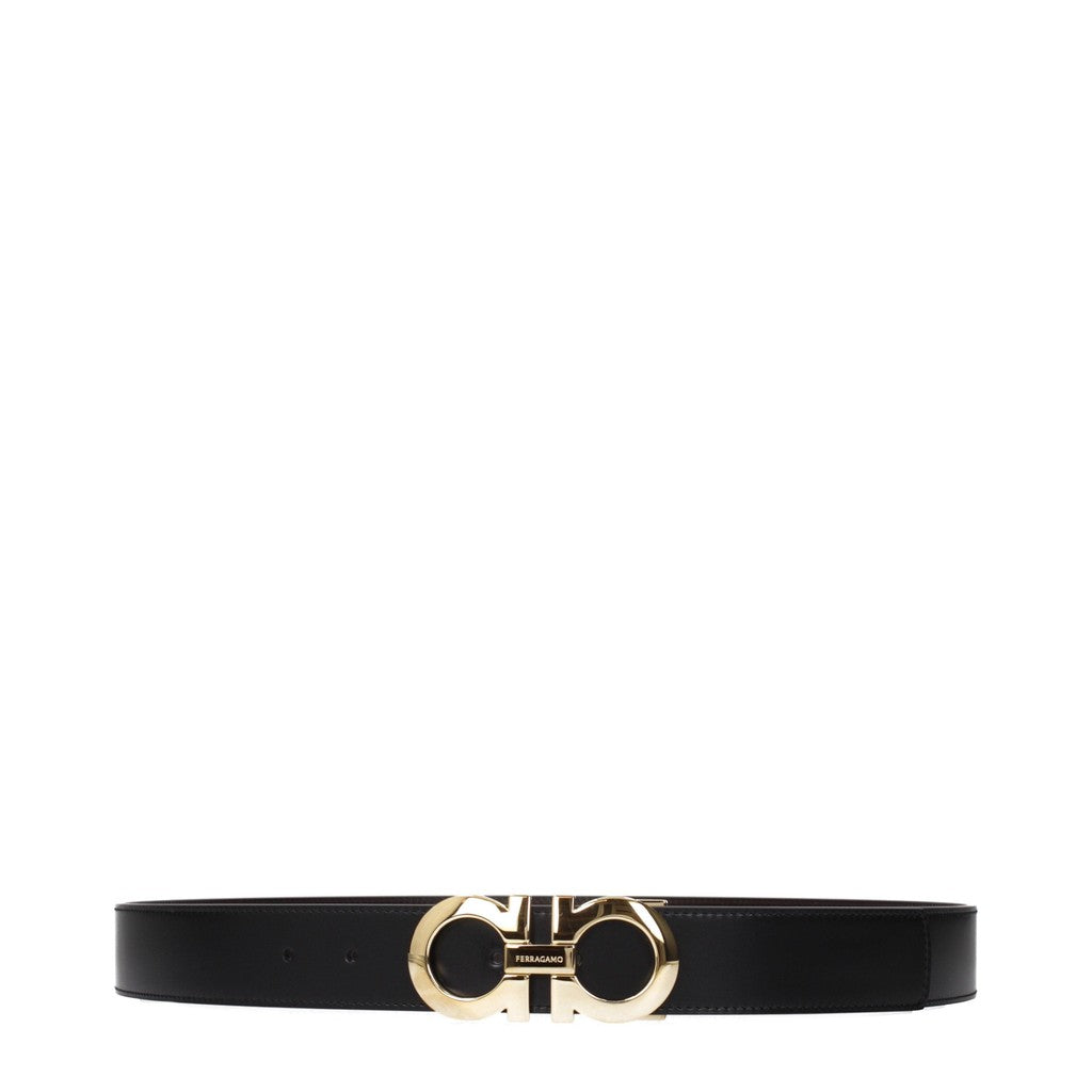 Salvatore Ferragamo Gancini Riem met goudkleurige details – Zwart / Bruin