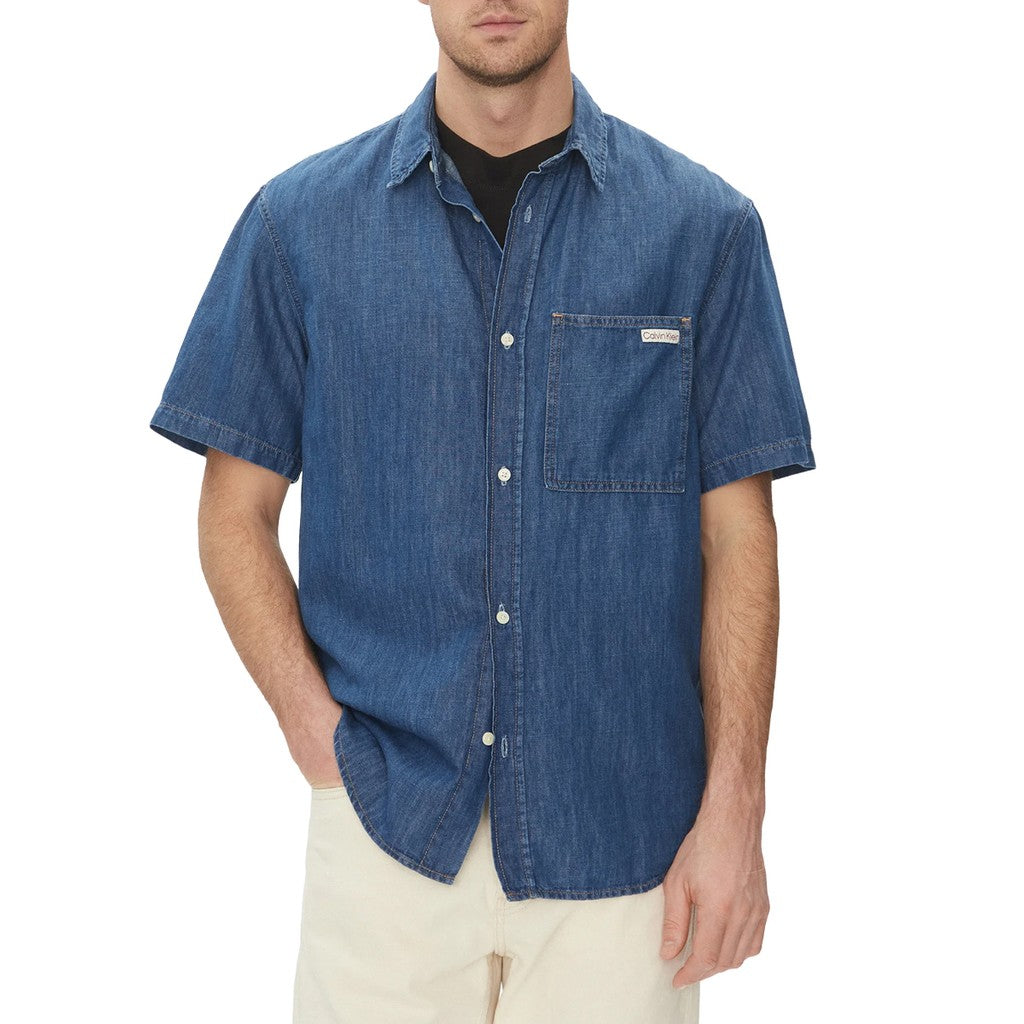 Calvin Klein Overhemd van denim met korte mouwen – Blauw