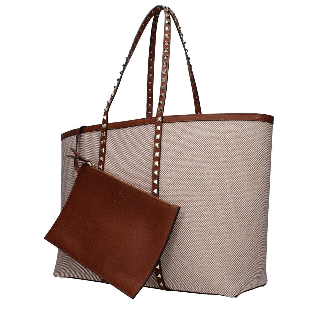 Valentino Garavani Shopper van stof en leer – Beige / Bruin