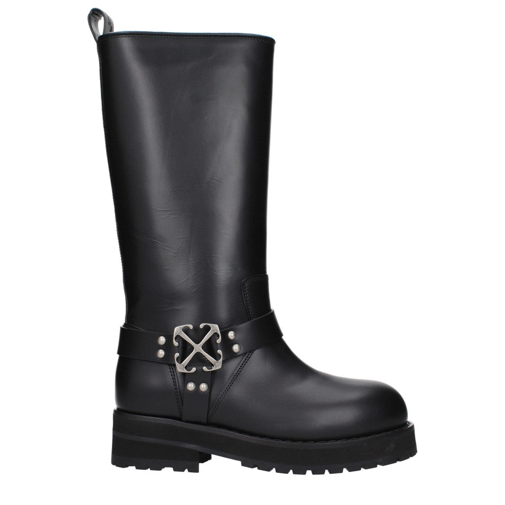 Off-White Dameslaarzen met hak en rubberen zool – Zwart