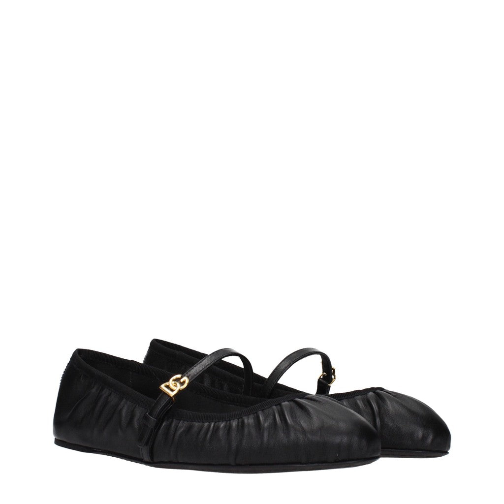 Dolce & Gabbana Ballerina's van leer en stof – Zwart