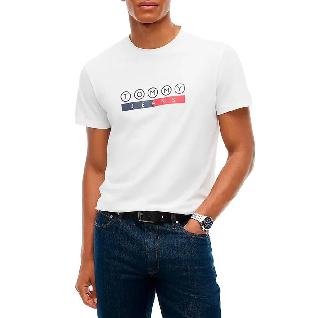 Tommy Jeans Slim Fit T-shirt met ronde hals en bedrukt logo – Ecru