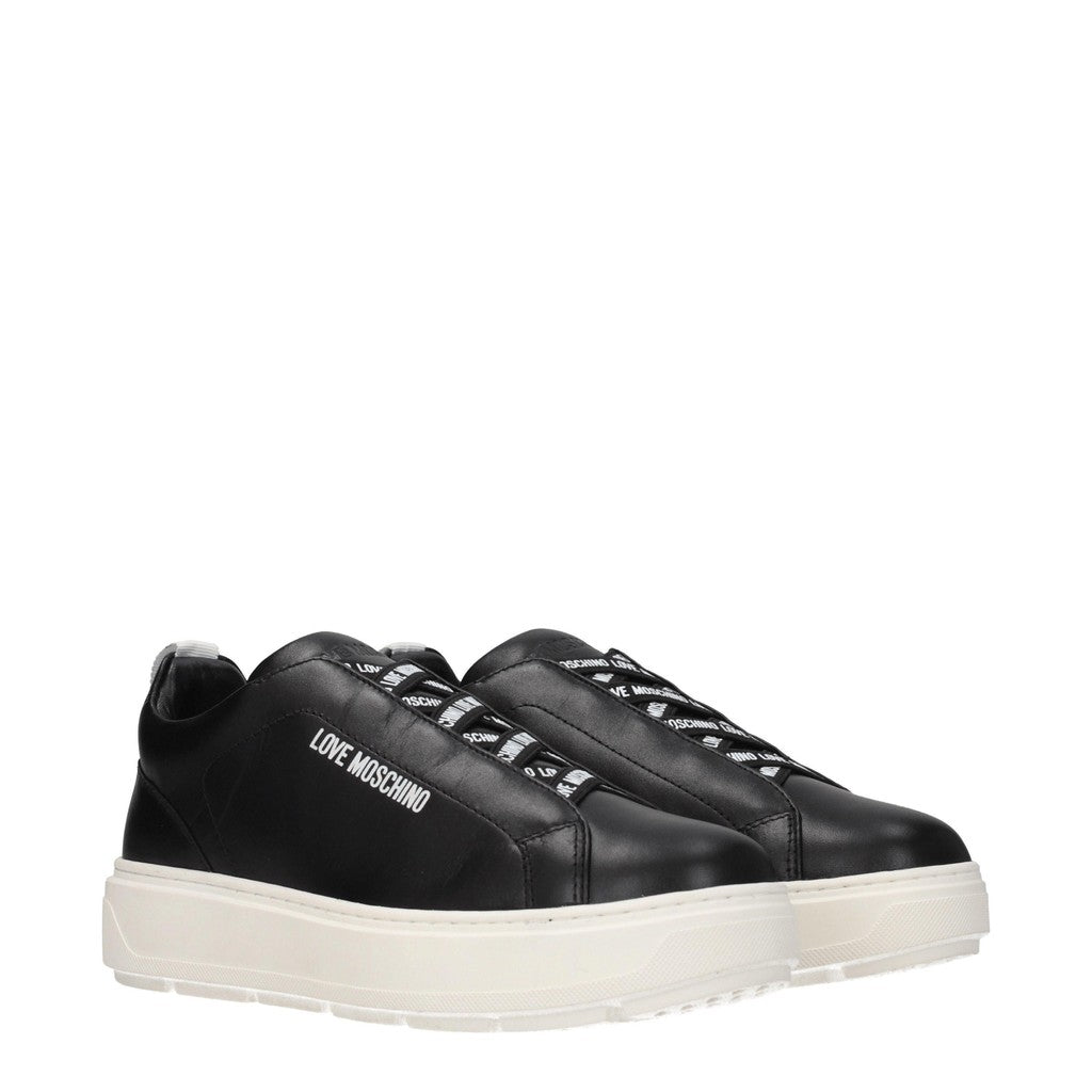 Love Moschino Leren sneakers met rubberen zool – Zwart
