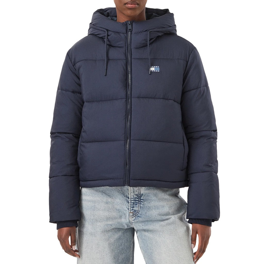 Tommy Jeans Pufferjas met capuchon en trekkoord – Marineblauw