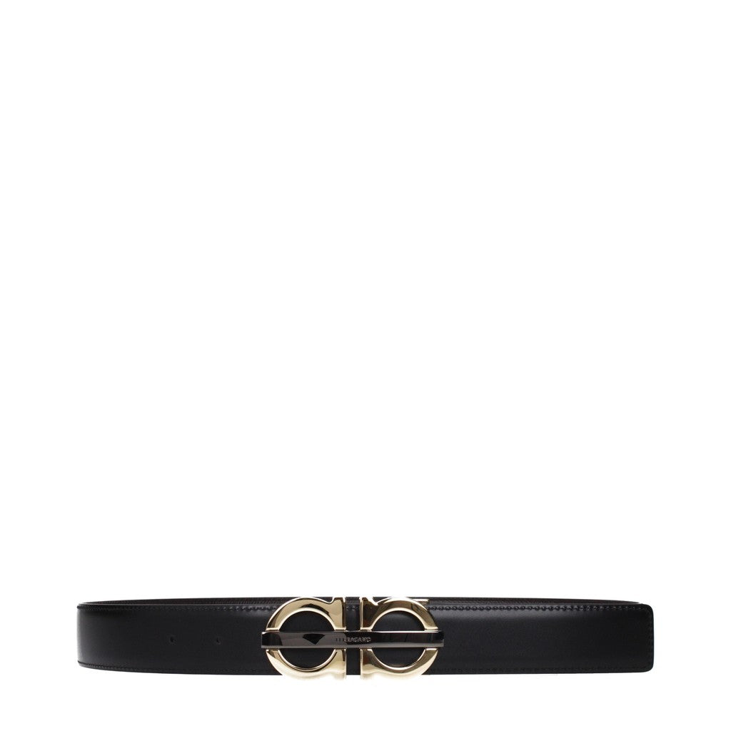 Salvatore Ferragamo Gancini Smalle riem met goudkleurige details – Bruin / Zwart