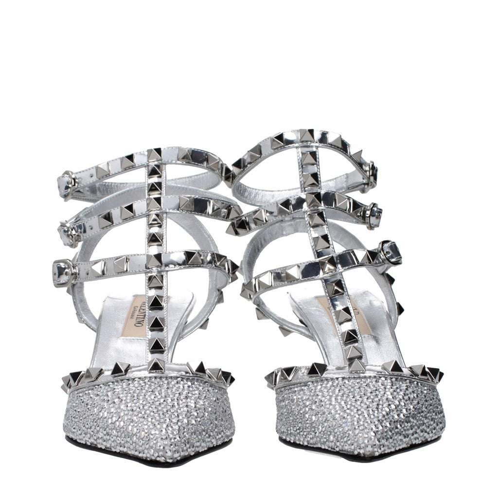 Valentino Garavani Rockstud Pumps van lakleer en suède – Zilver