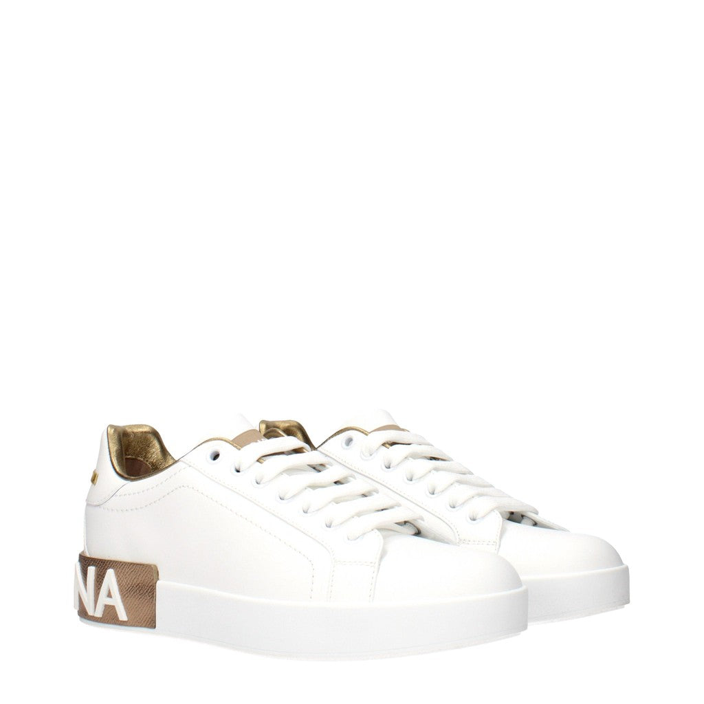 Dolce & Gabbana Leren sneakers – Wit / Goud