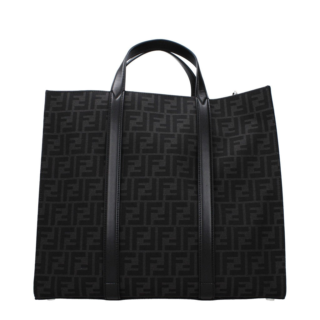 Fendi Shopper van stof en leer met schouderband – Zwart
