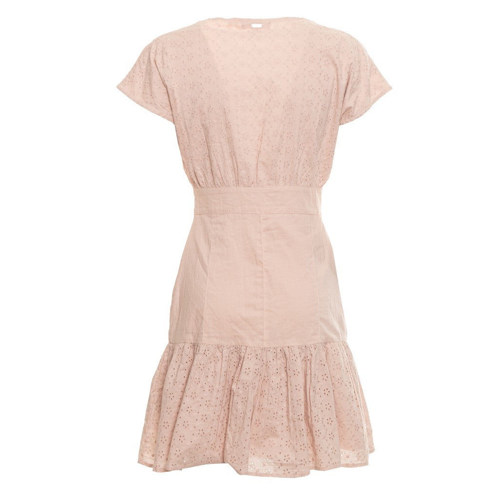 Guess Knielange jurk met V-hals en knoopsluiting – Roze