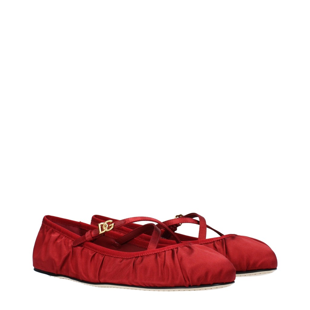 Dolce & Gabbana Ballerina's van satijn met goudkleurige details – Rood