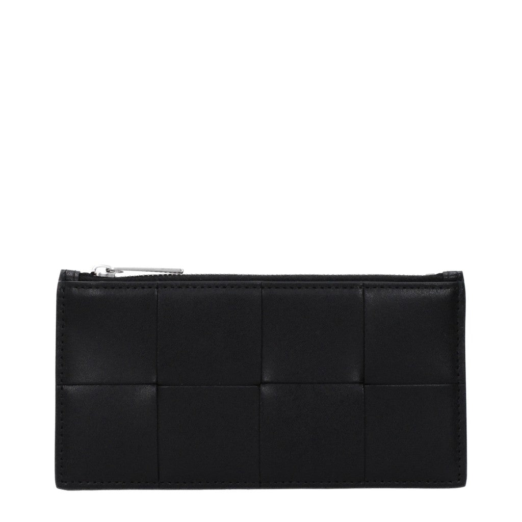 Bottega Veneta Kaarthouder met ritssluiting en zilverkleurige details – Zwart