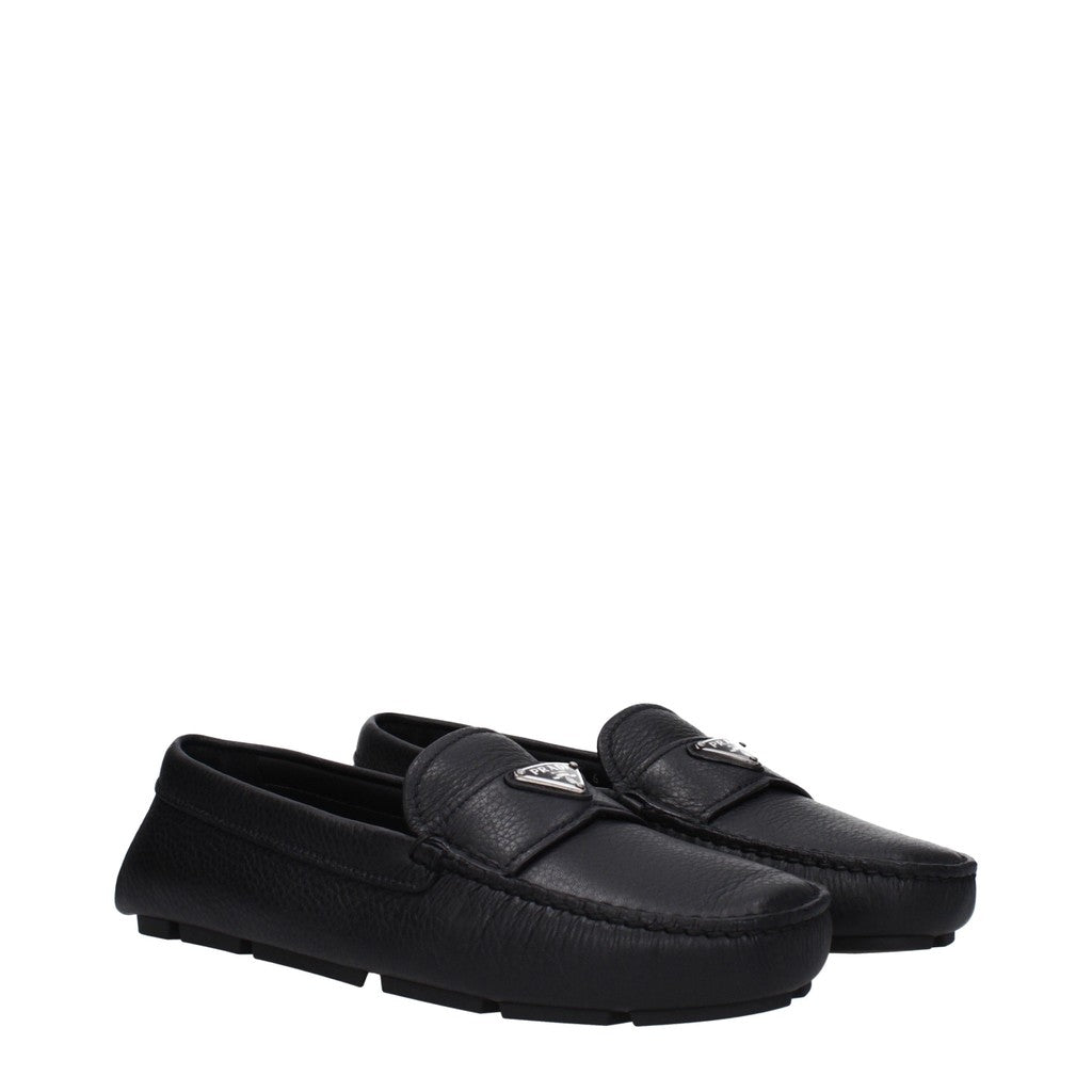 Prada Leren mocassins met zilverkleurige details – Zwart