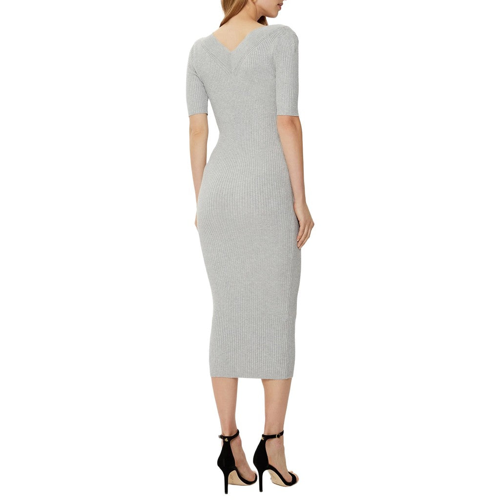 Guess Midi-jurk met V-hals en korte mouwen – Lichtgrijs